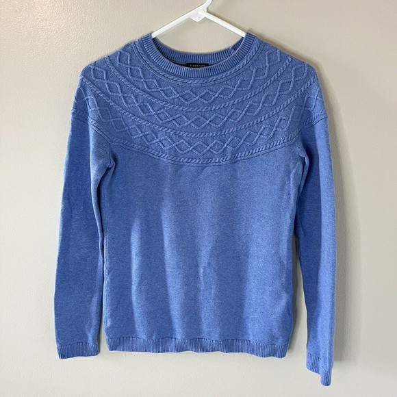 Talbots Cashmere Blend Cable Knit Sweater Blue Long Sleeve Pullover Sz P… - Picture 1 of 5